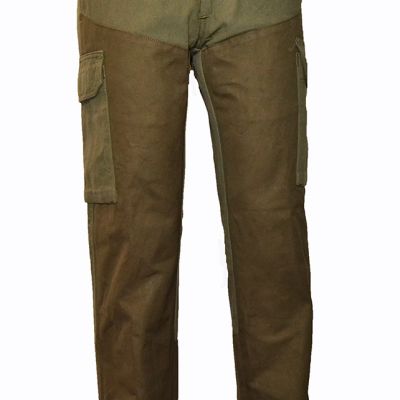 Pantalone caccia confezionato in cotone canvas antispina, con raddoppio del gambule in cotone antistrappo