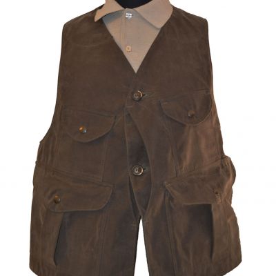 Gilet multi tasche con carniere veloce in canvas cerato antispina