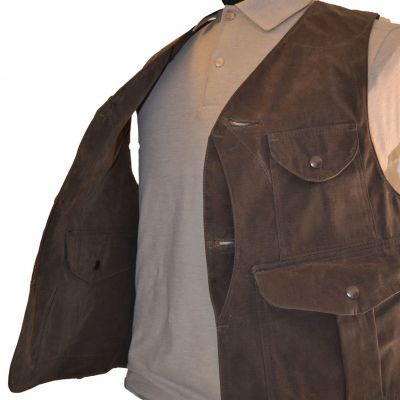 Gilet multi tasche con carniere veloce in canvas cerato antispina