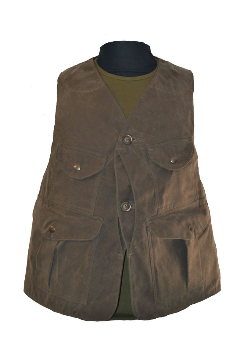 Gilet multi tasche con carniere veloce in canvas cerato antispina