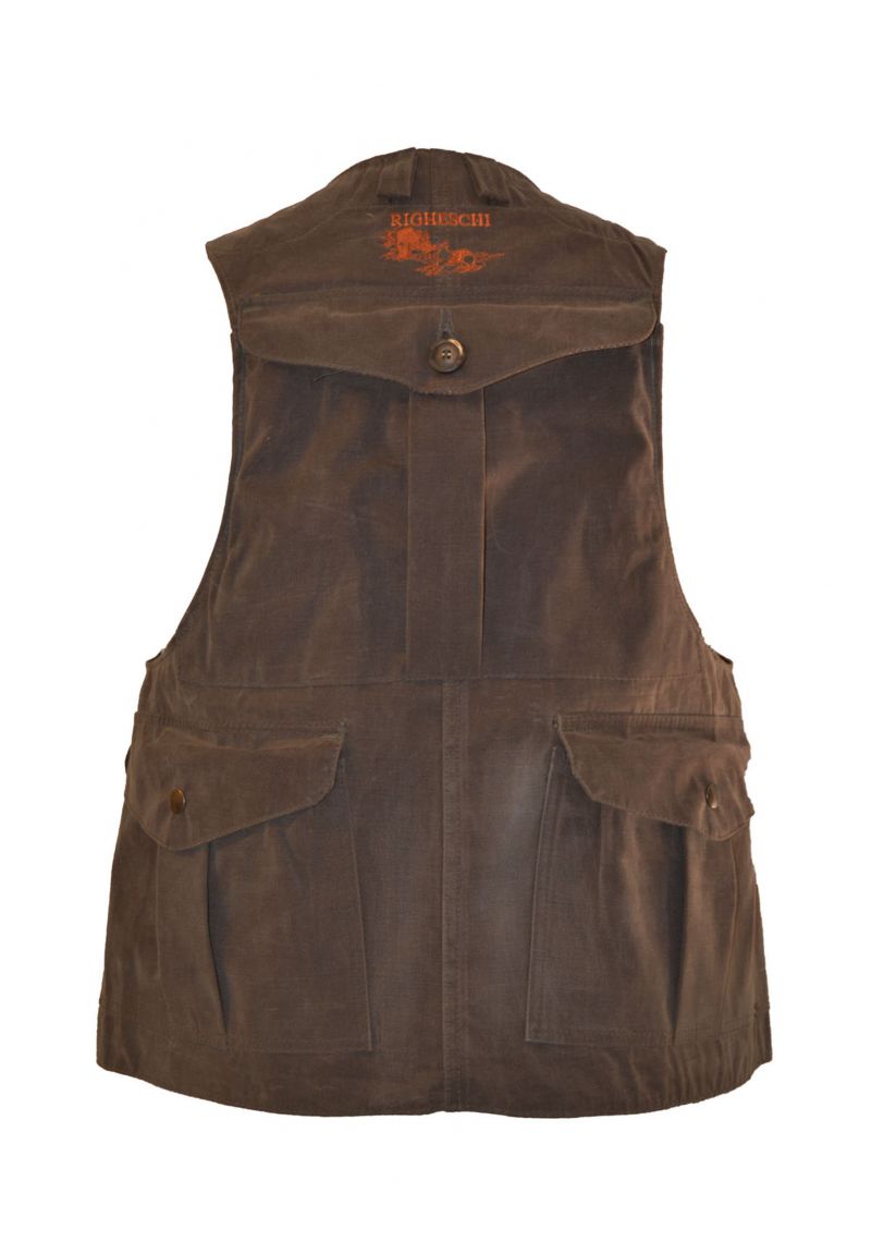 Gilet multi tasche con carniere veloce in canvas cerato antispina