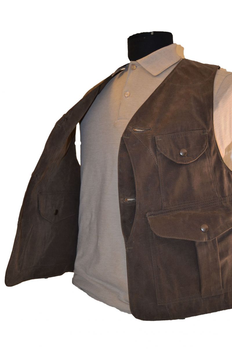 Gilet multi tasche con carniere veloce in canvas cerato antispina