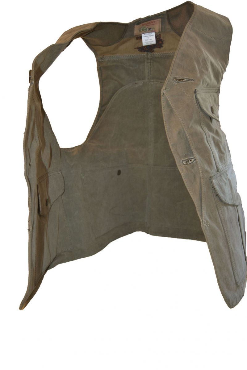 Gilet multi tasche con carniere veloce in canvas cerato antispina