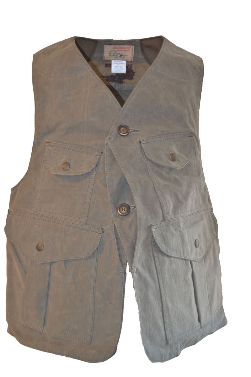 Gilet multi tasche con carniere veloce in canvas cerato antispina