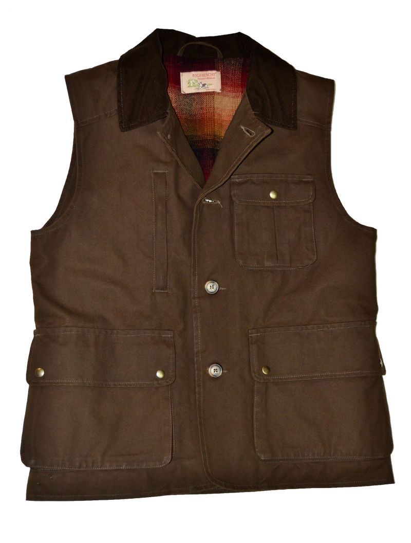 Gilet tessuto canvas antistrappo, trattato con cera oleosa resistente ai lavaggi