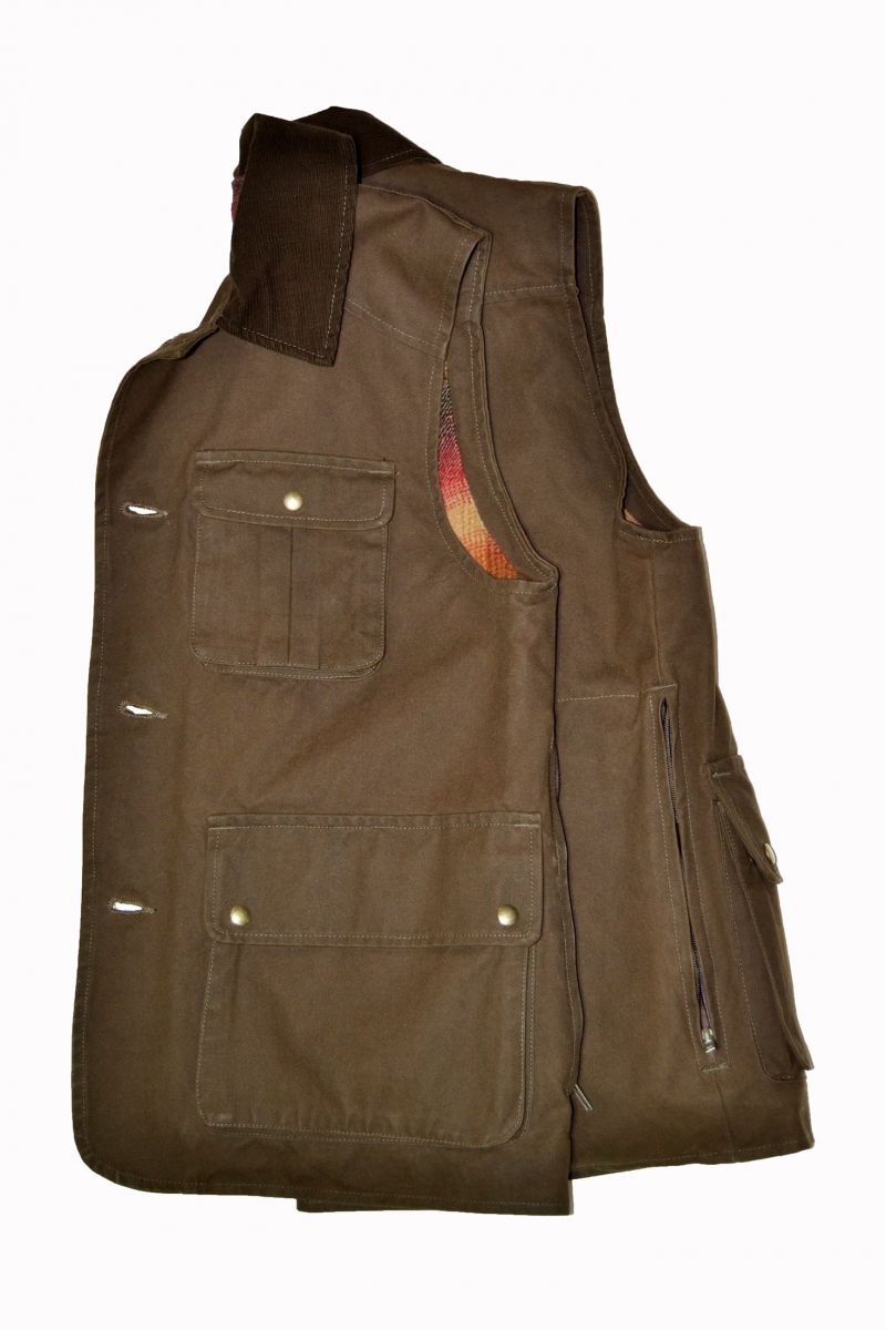 Gilet tessuto canvas antistrappo, trattato con cera oleosa resistente ai lavaggi