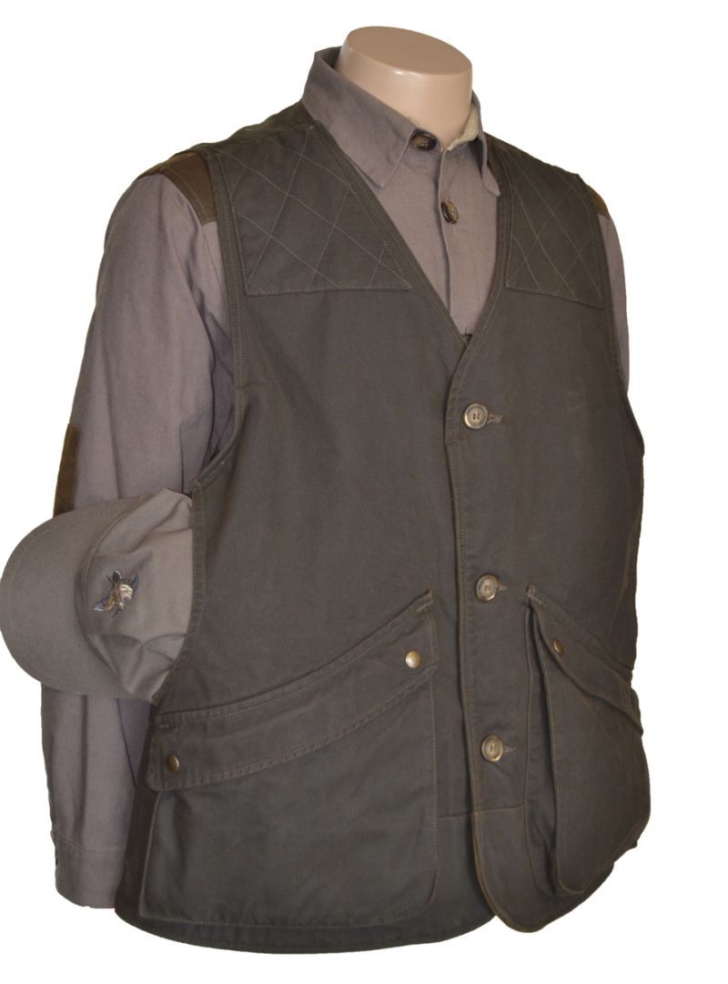 Gilet Beccaccia prodotto artigianalmente in cotone canvas trattato con oliatura resistente ai lavaggi, totalmente antispina e antistrappo